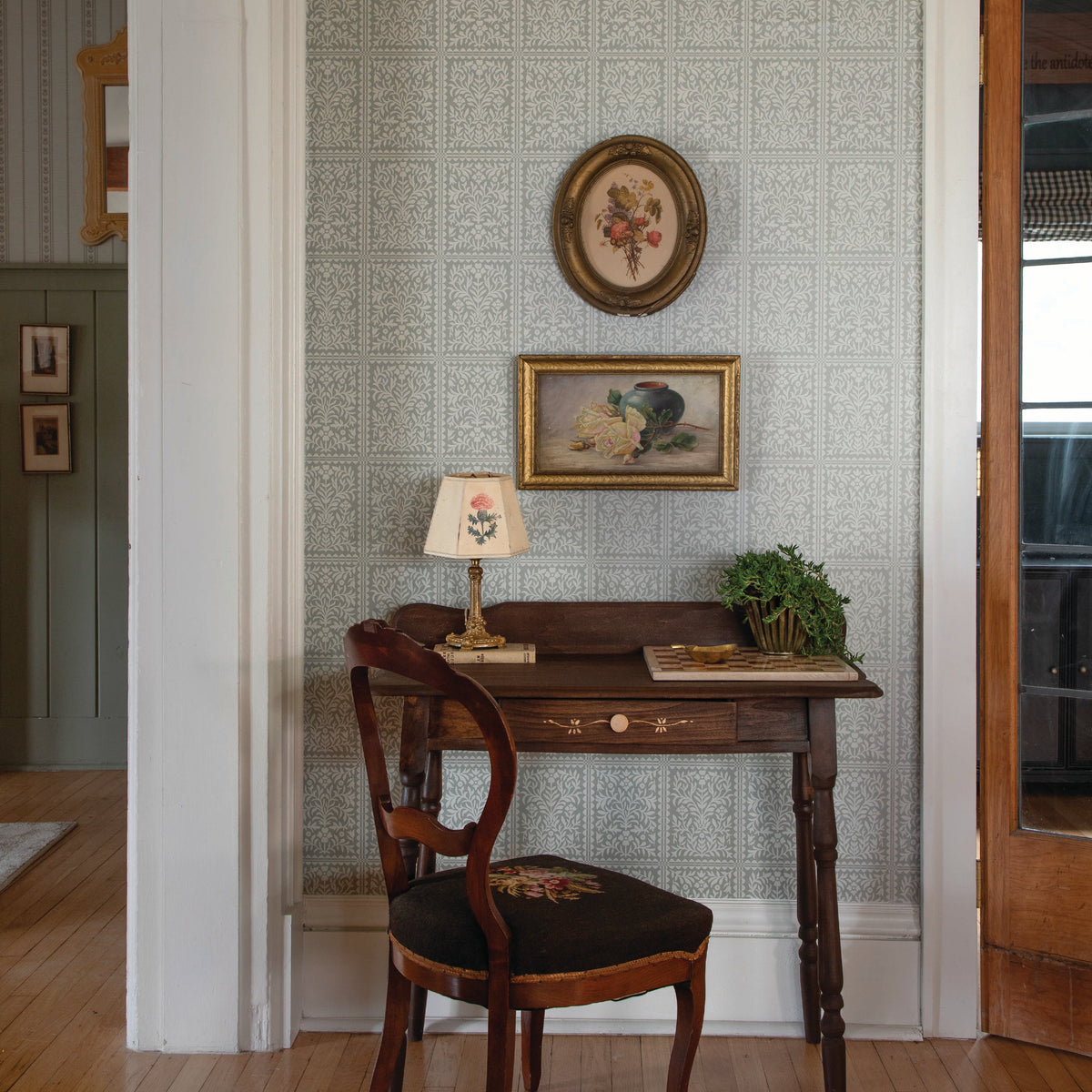 Keepsake Coverlette Wallpaper in Sage, image 5