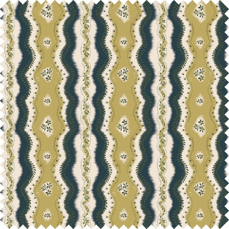 Kent Street Fabric in Ochre/Blue color