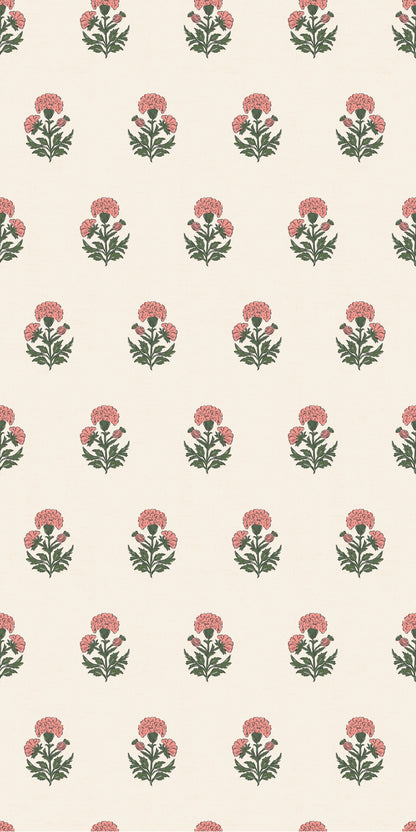 Image of Marigold Block Print in Coral Wallpaper