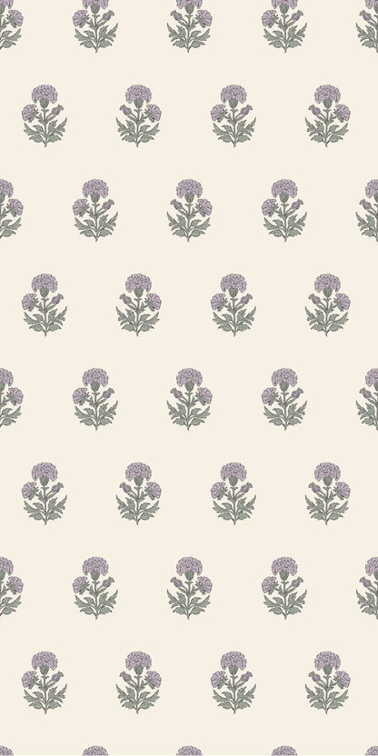 Image of Marigold Block Print in Pastel Purple Wallpaper