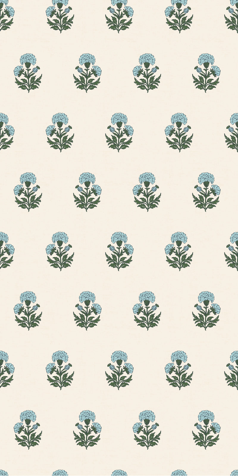 Marigold Block Print in Sky Blue color