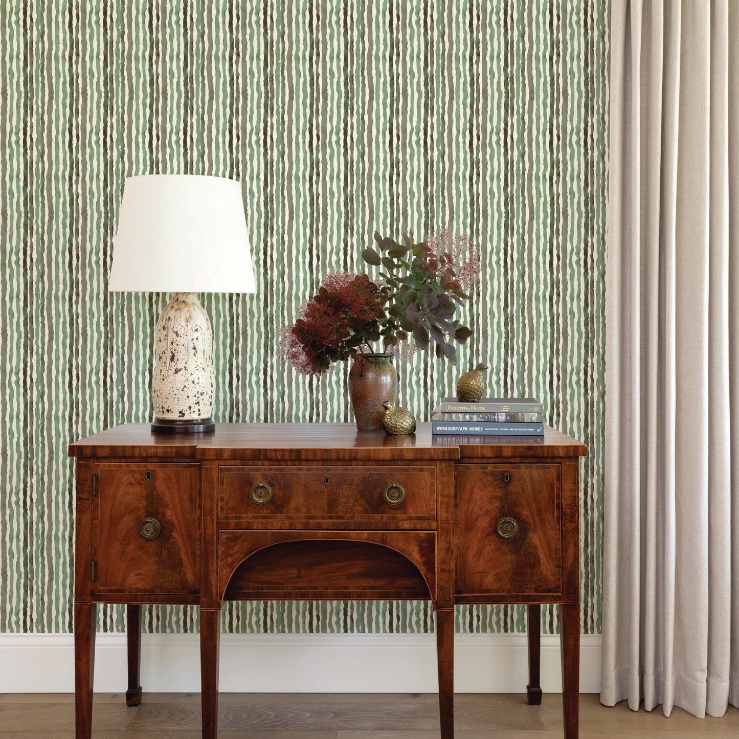 Ribbon Wallpaper in Evergreen