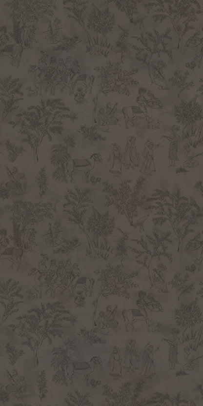 Image of Toile de Joon in Charcoal Brown Wallpaper