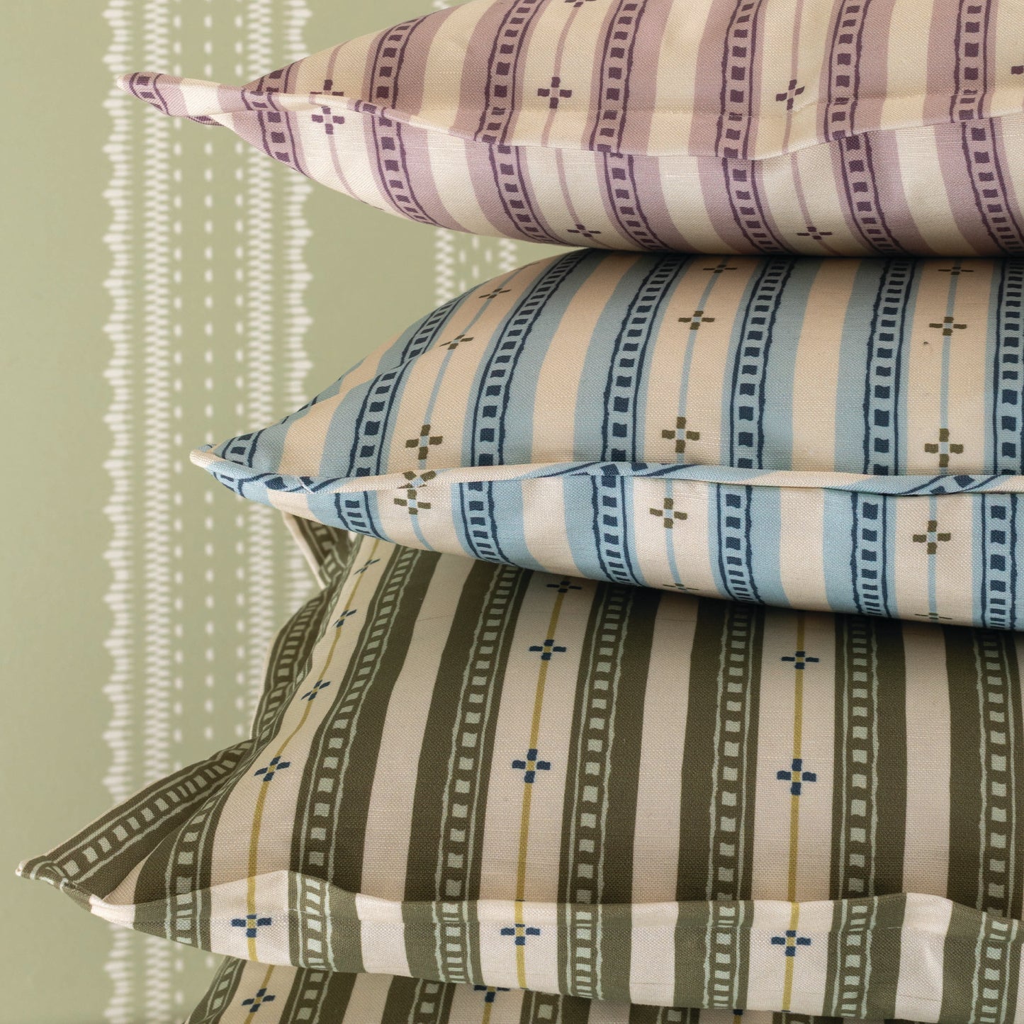 Trio Stripe Fabric Fabric in Olive Green