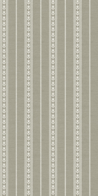 Image of Tulip Ticking Stripe in White/Sage Wallpaper