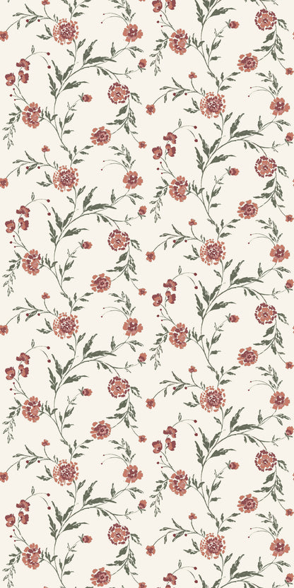 Image of Waverly in Coral Bloom Wallpaper