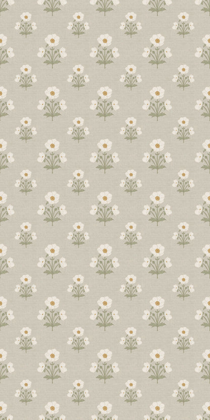 Image of Windflower in White/Yellow Wallpaper
