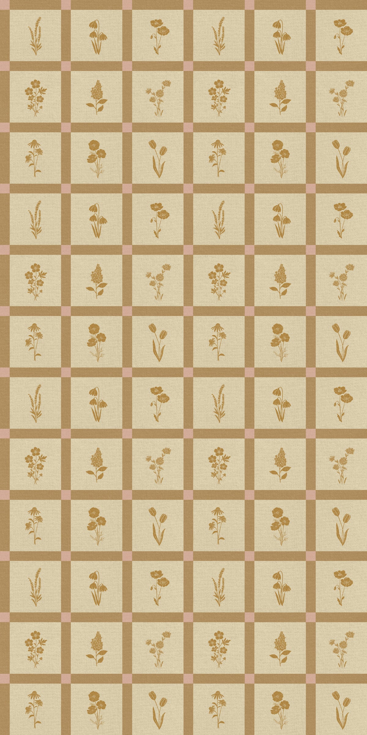 Woven Wildflower Wallpaper in Mustard/Pink