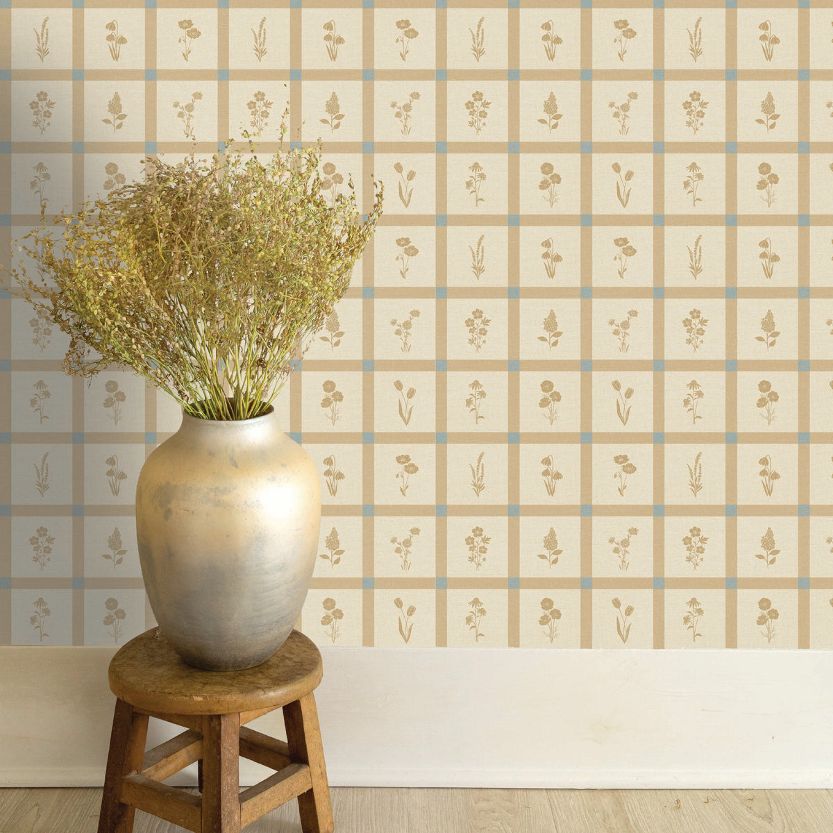 Woven Wildflower Wallpaper in Tan/Blue