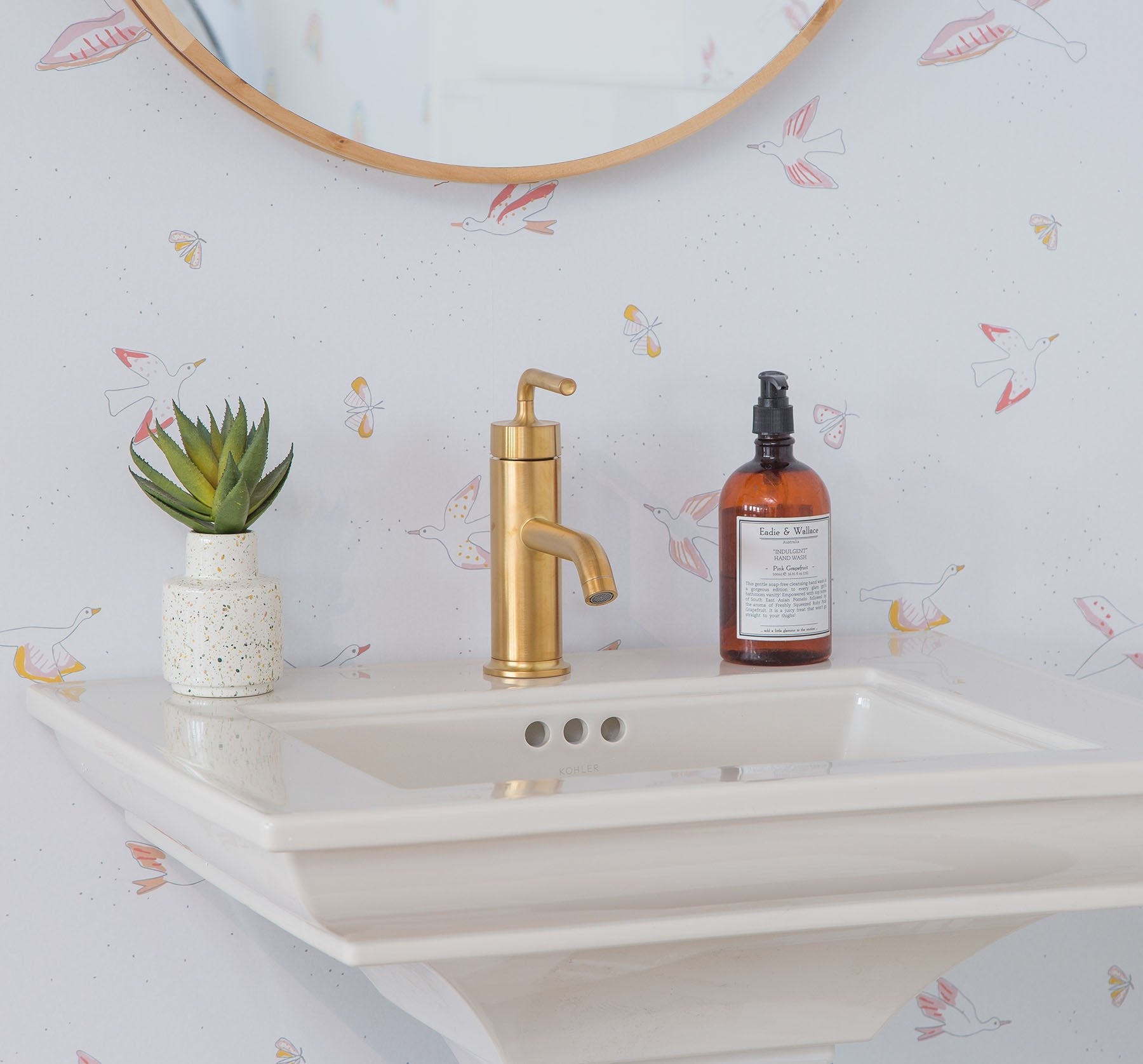 Image of Birds of a Feather in Pink and White wallpaper