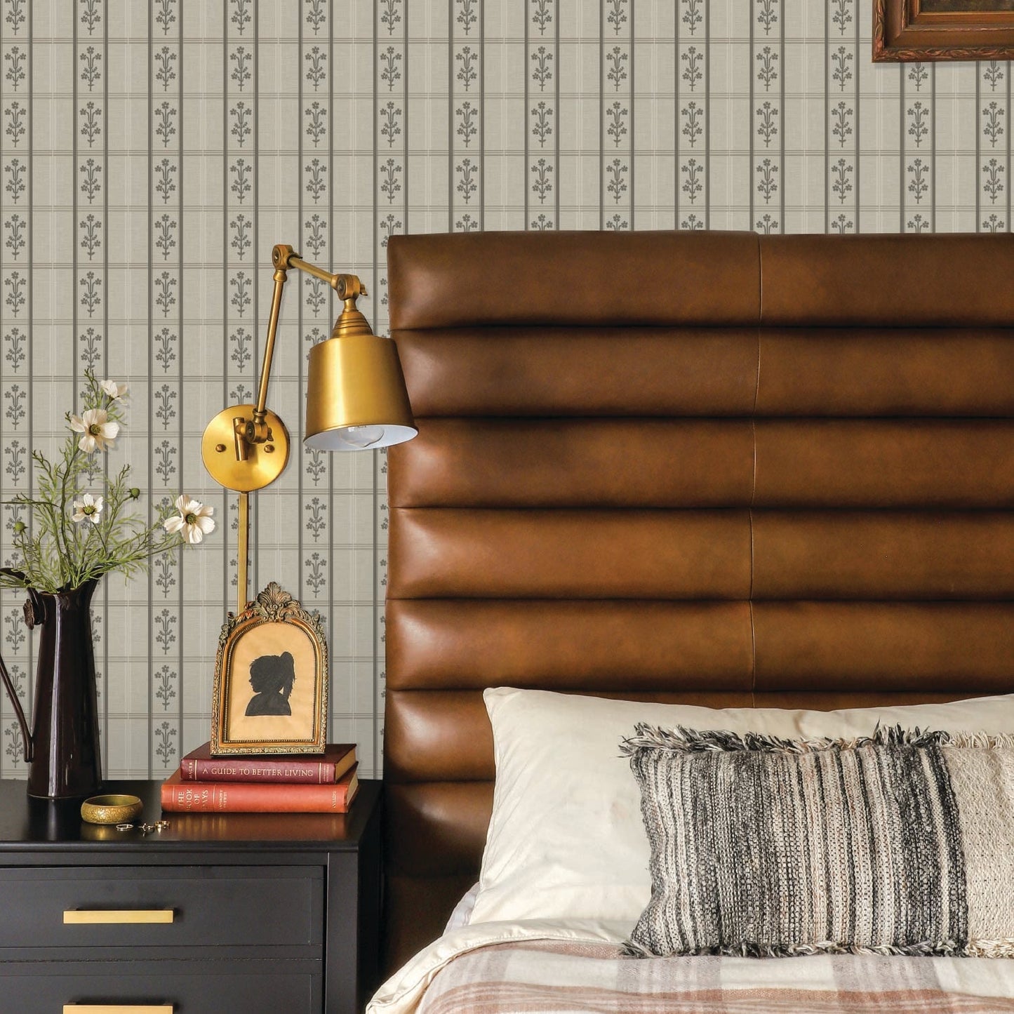Image of Flora Plaid in Charcoal Wallpaper