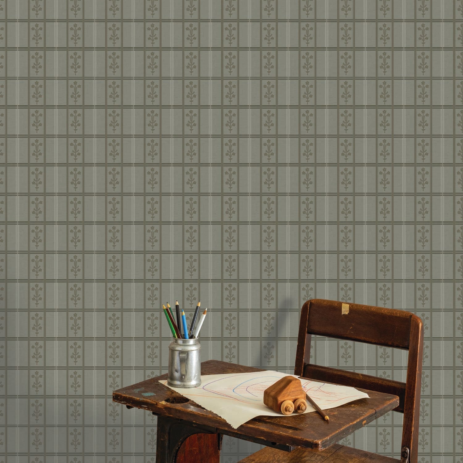 Image of Flora Plaid in Sage/Olive Wallpaper