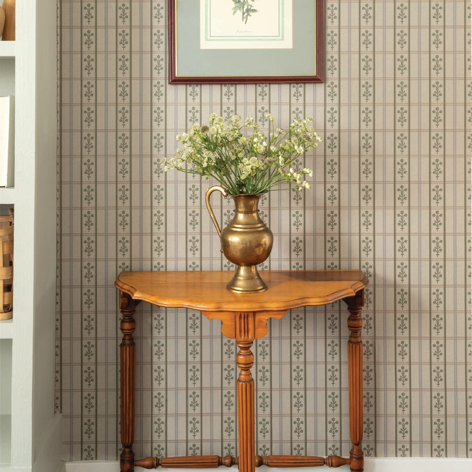 Image of Flora Plaid in Blue/Green Wallpaper