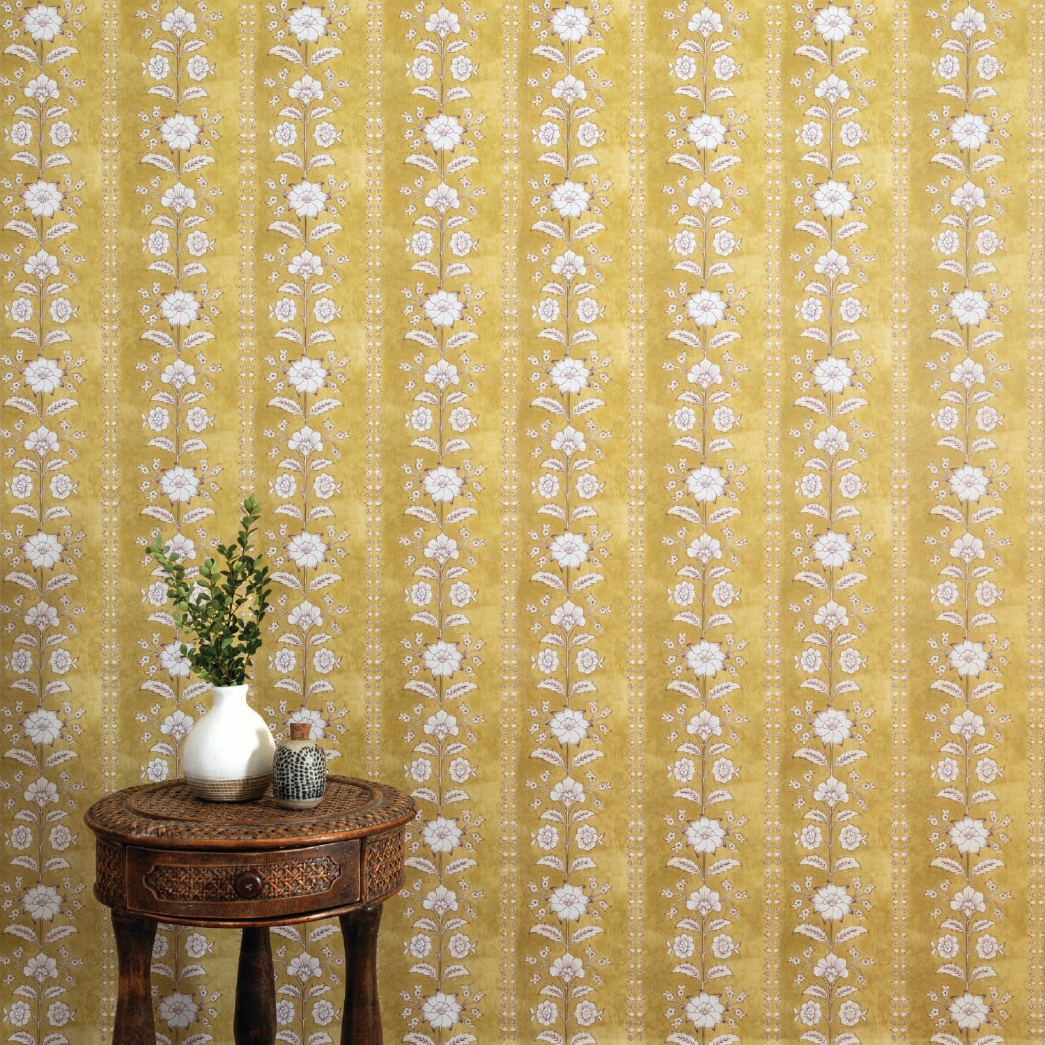 Image of Flower Garland in Mustard Wallpaper