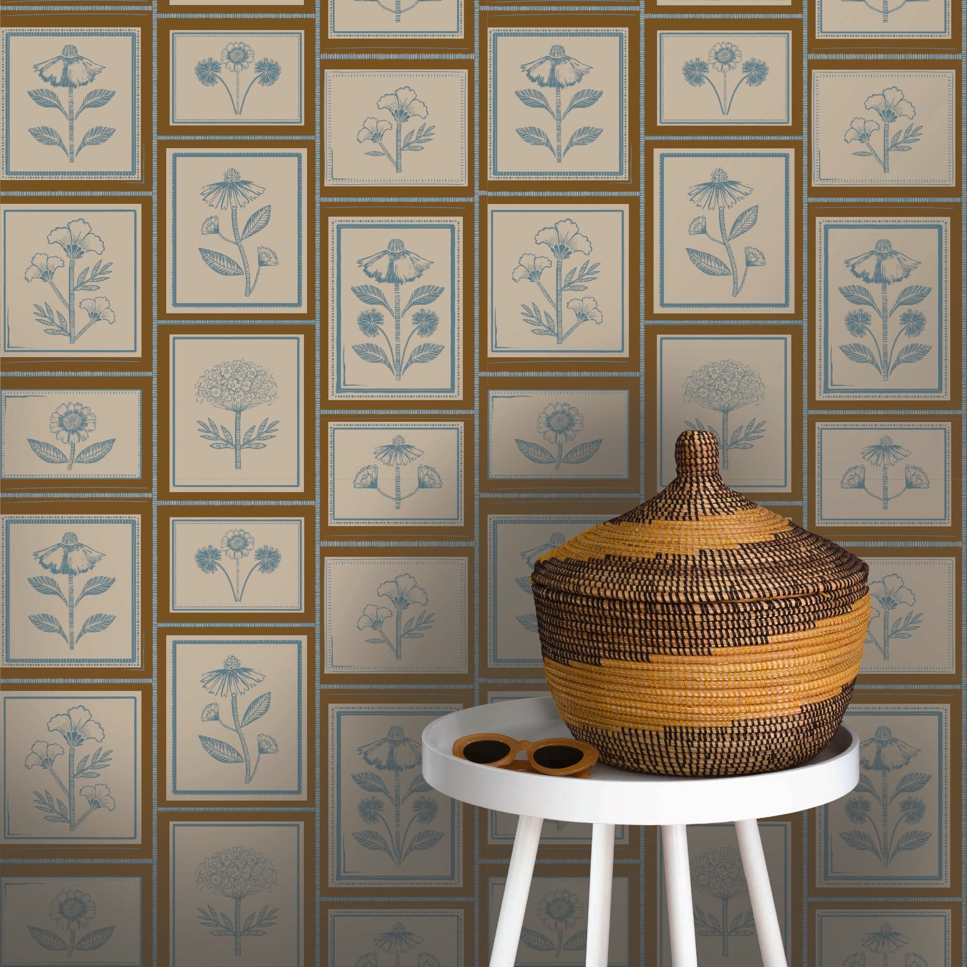 Image of Framed Flowers in Fennel Wallpaper