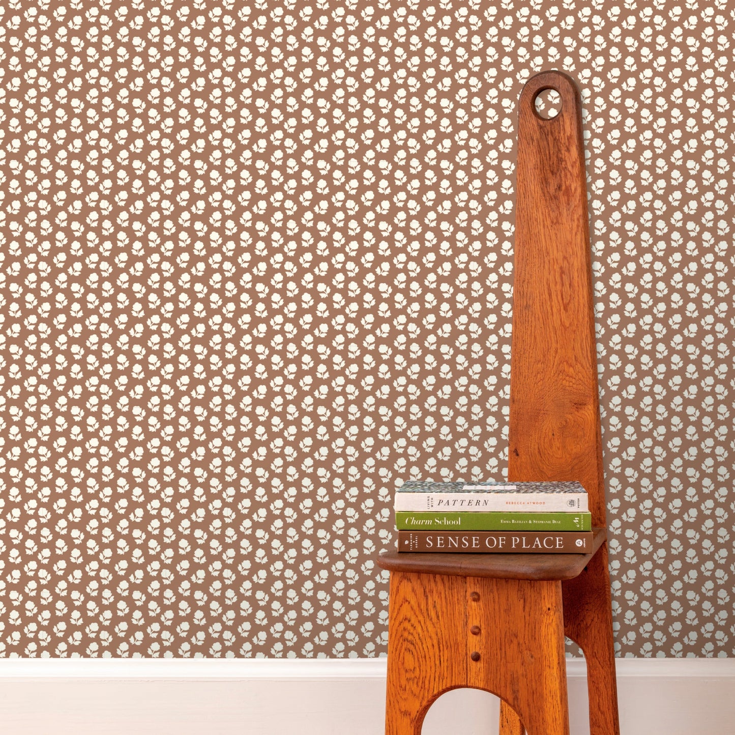 Image of Flower Stamp in Brown Cream Wallpaper