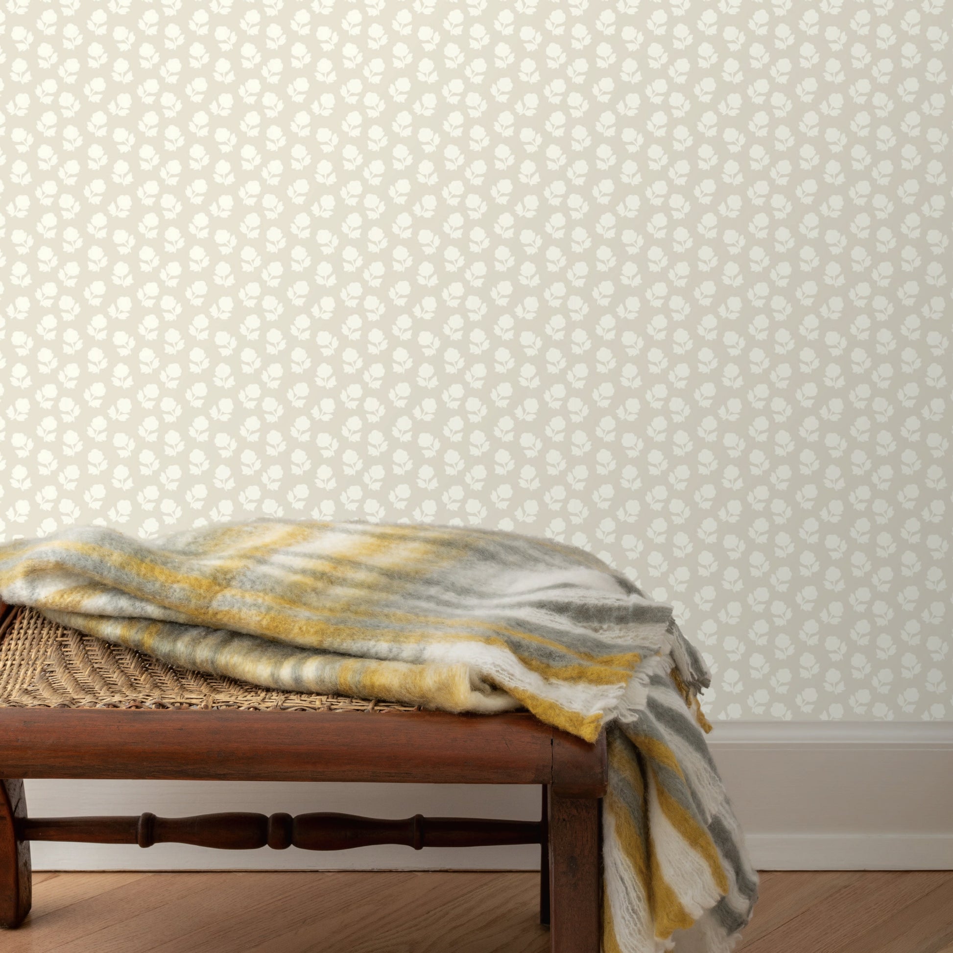 Image of Flower Stamp in Tan/Cream Wallpaper