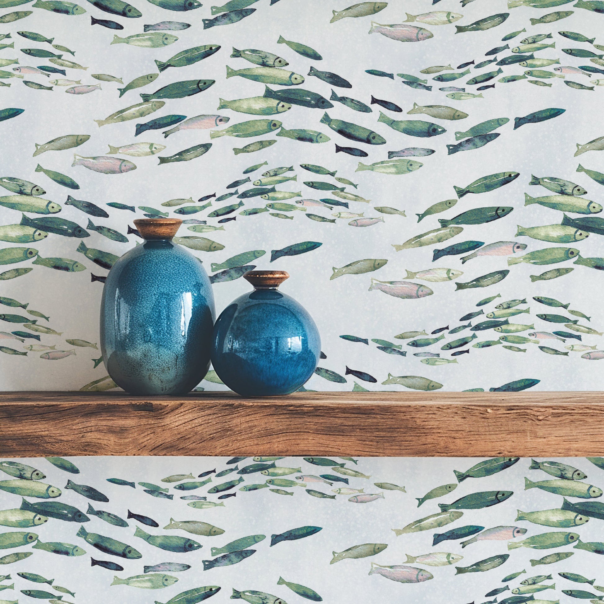 Image of Swimming Upstream in Green Wallpaper