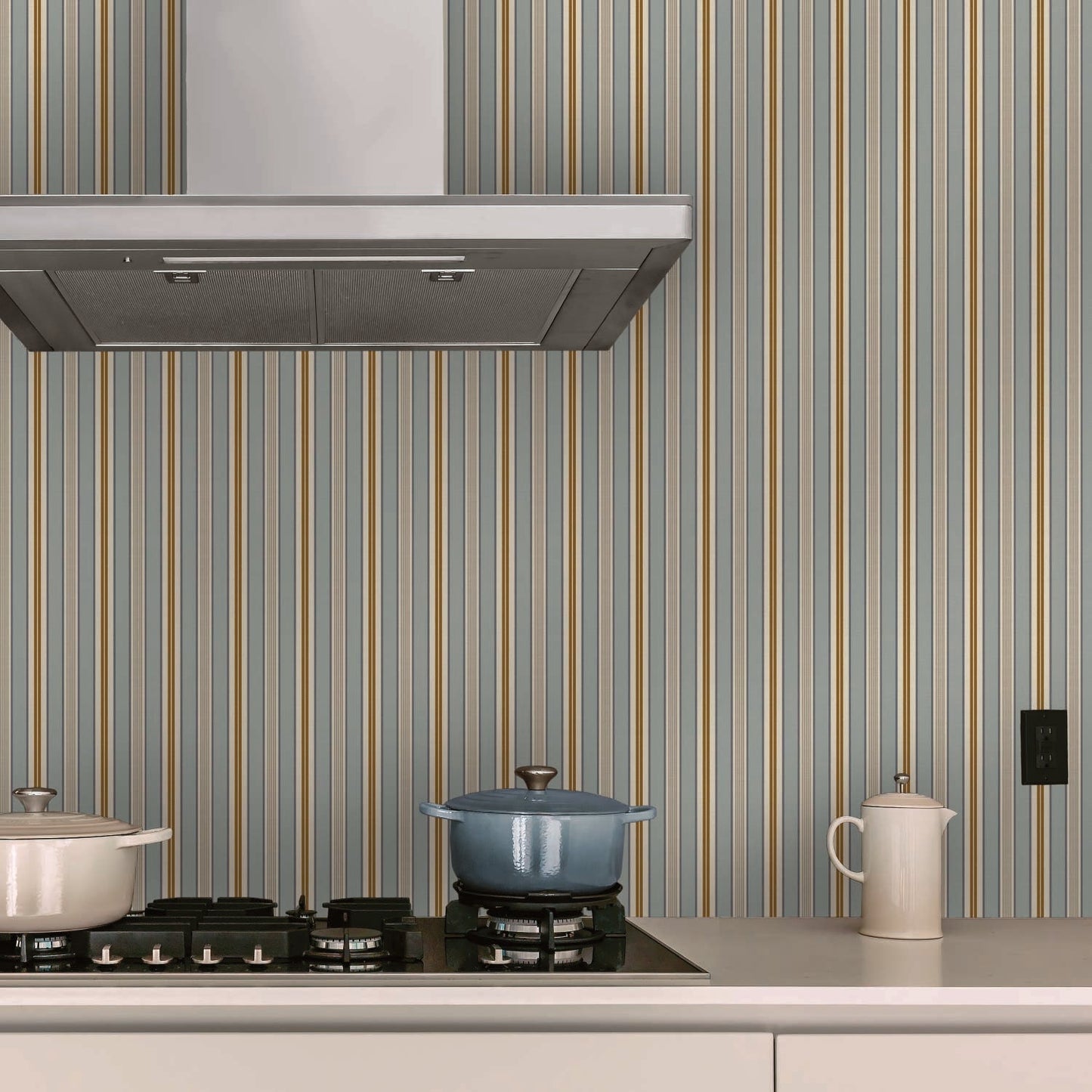 Image of Handloom Stripe in Blue Wallpaper