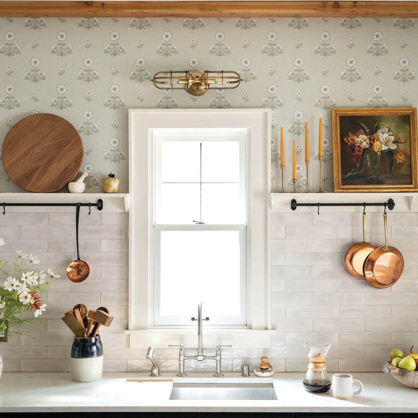 Image of Cosmo Block Print in White/Light Tan Wallpaper