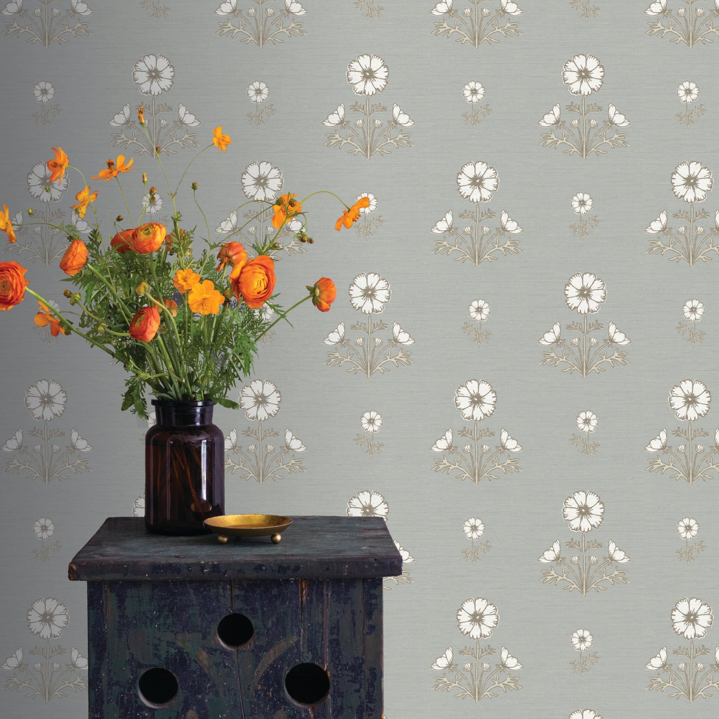Image of Cosmo Block Print in White/Blue/Gray Wallpaper
