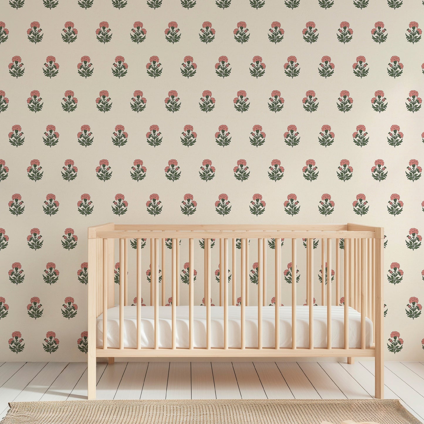 Image of Marigold Block Print in Coral Wallpaper
