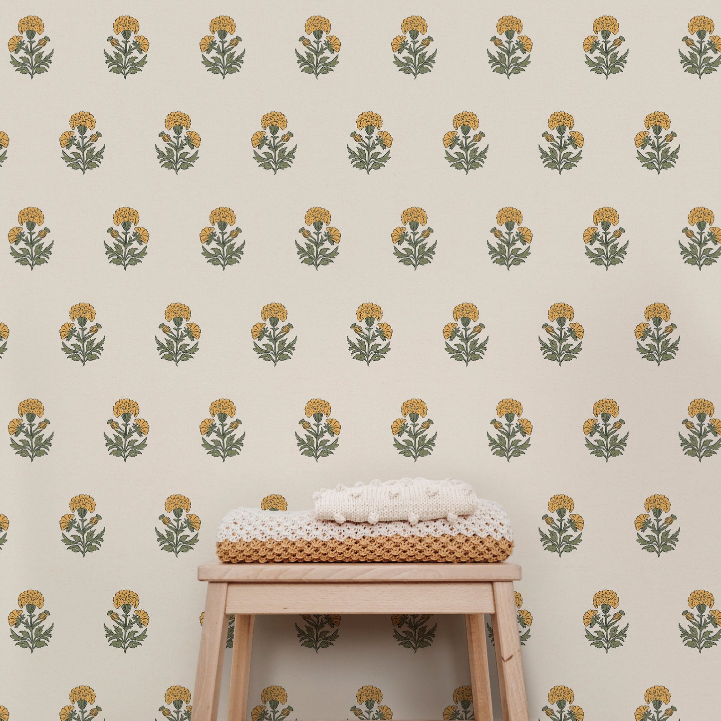 Image of Marigold Block Print in Sunshine Wallpaper