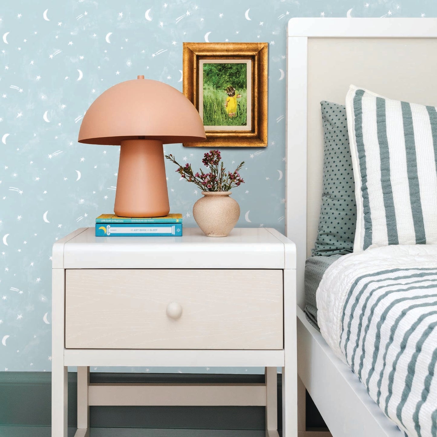 Image of Starry Night in Light Teal Wallpaper