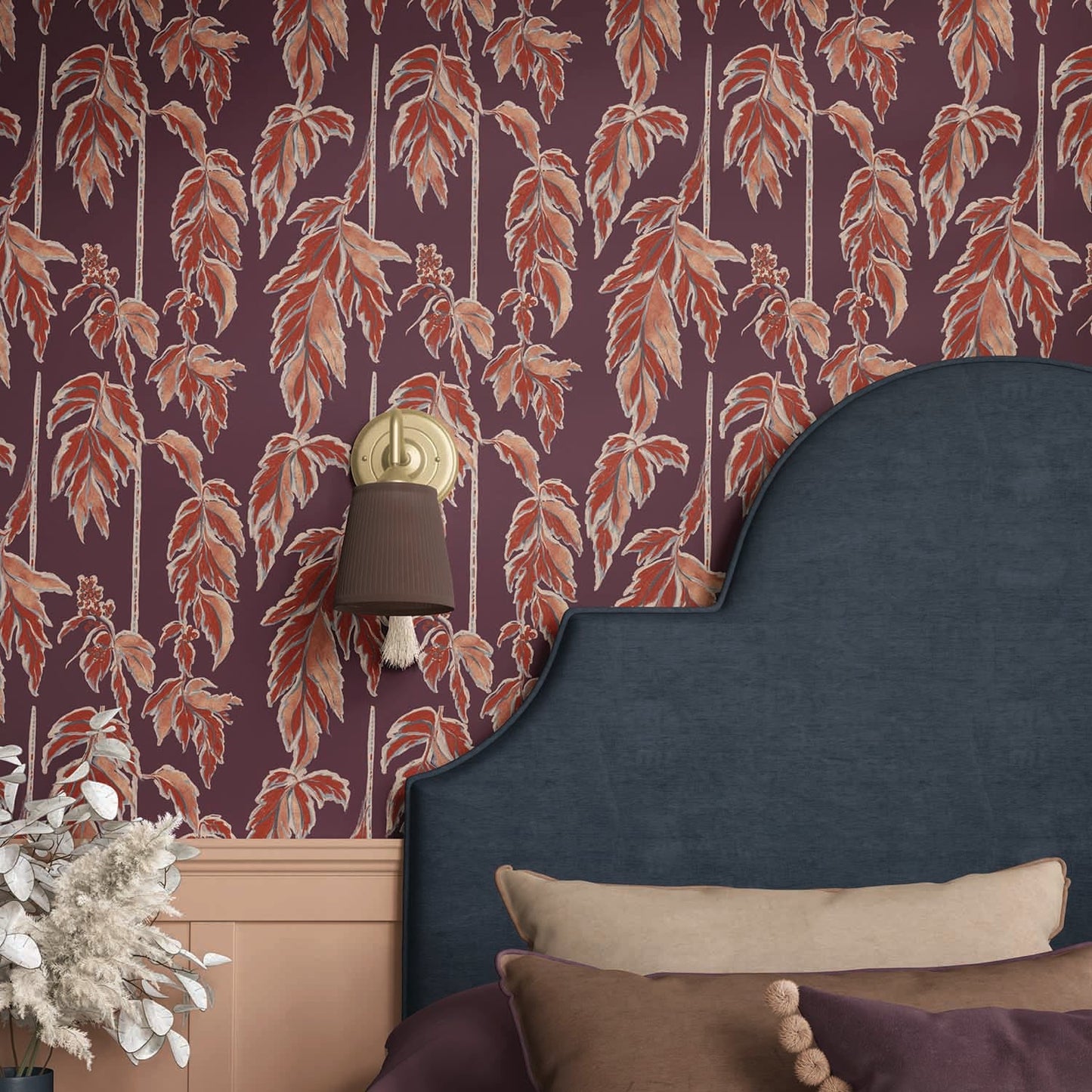 Image of Legacy Leaves in Burgundy Wallpaper