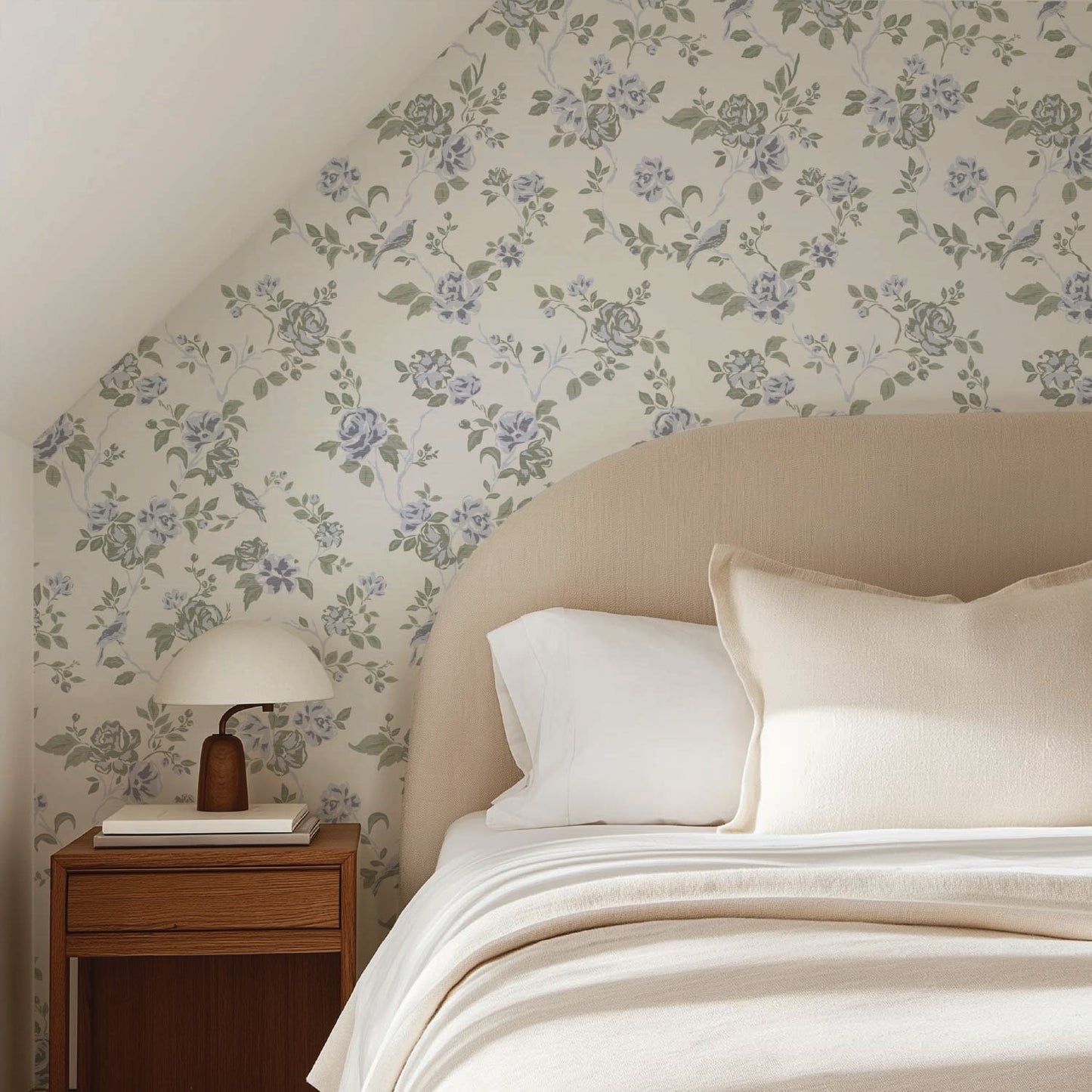 Climbing Blossom in Sky Blue/Sage wallpaper.