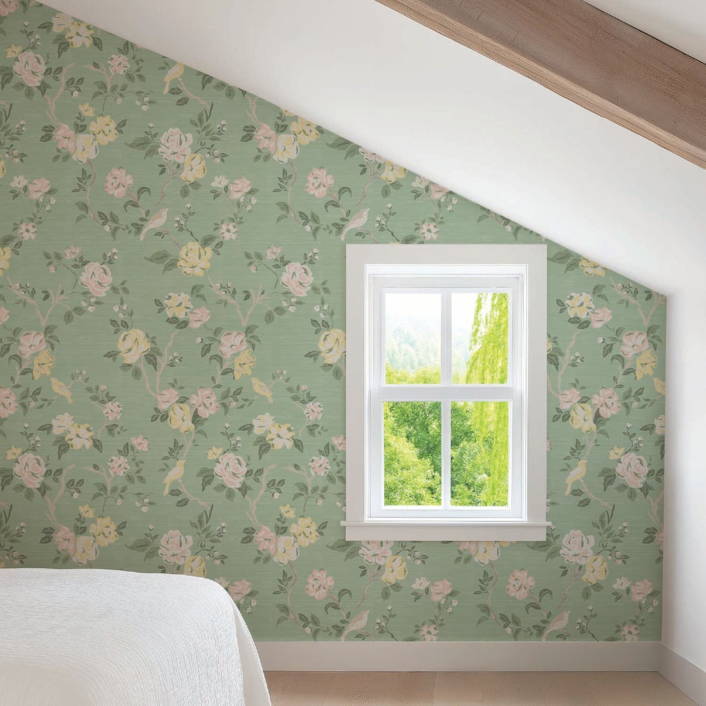 Image of Climbing Blossom in Spring Green Wallpaper