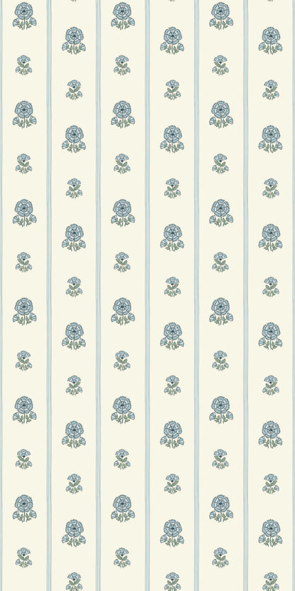 Image of Fan Floral Stripe in Powder Blue Wallpaper