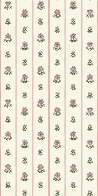 Image of Fan Floral Stripe in Blush Wallpaper