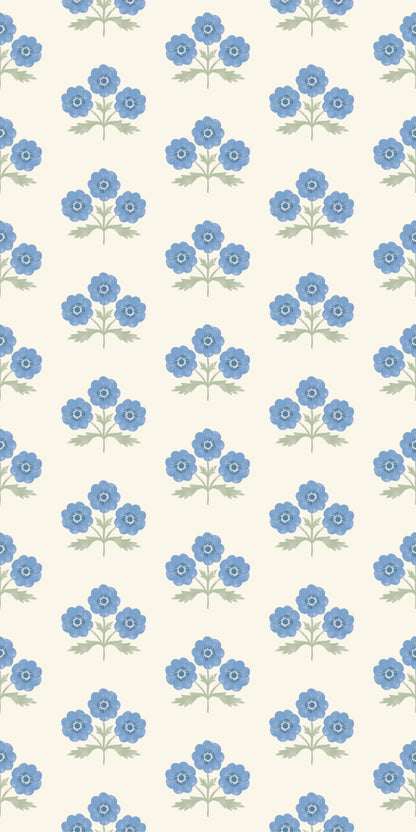 Image of Field Floral in Sky Blue Wallpaper