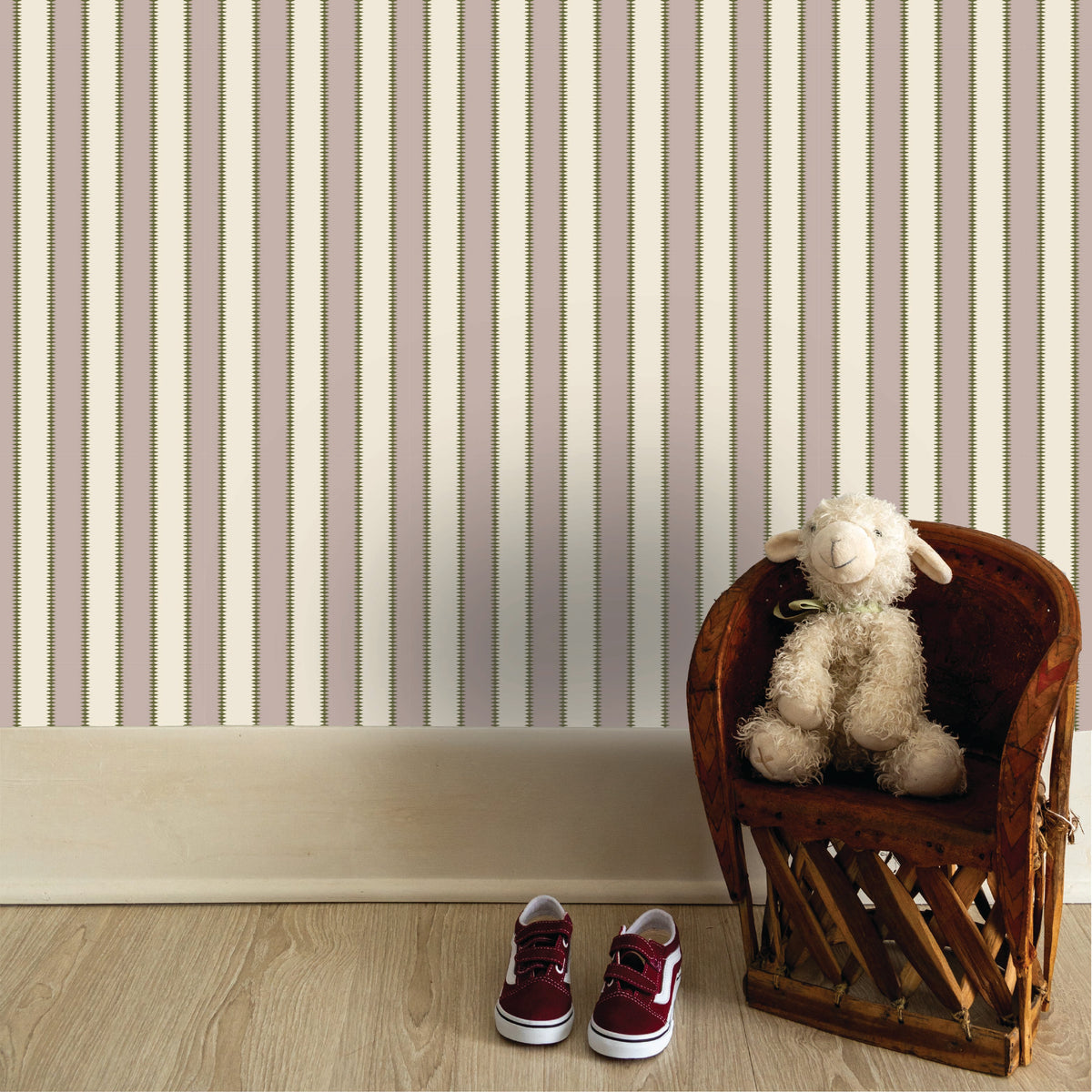 Image of Wilder Stripe in Mauve/Green Wallpaper