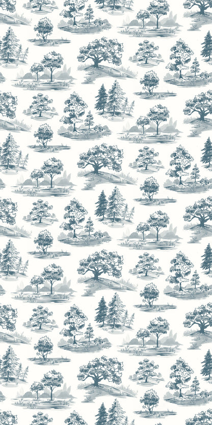 Image of Tree Toile in Blue Wallpaper