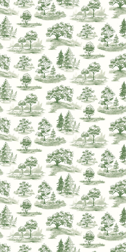 Image of Tree Toile in Green Wallpaper